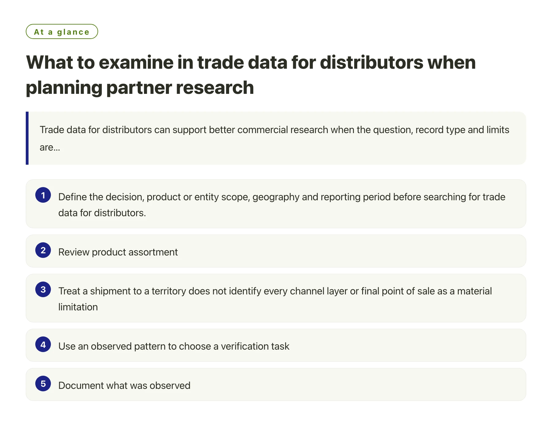 What to examine in trade data for distributors when planning partner research——全文要点速览