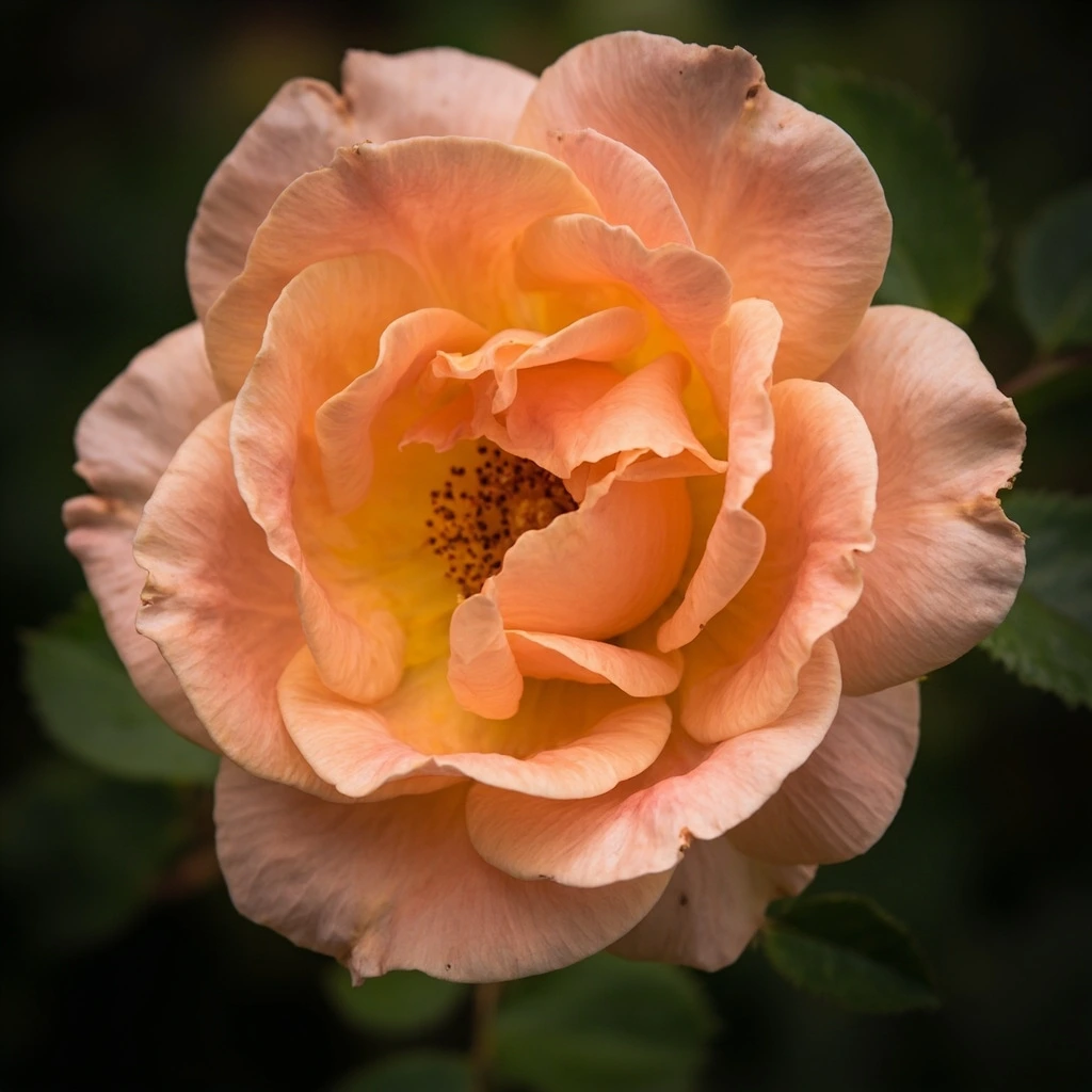 A fully blown bloom with reflexed petals and visible golden stamens.
