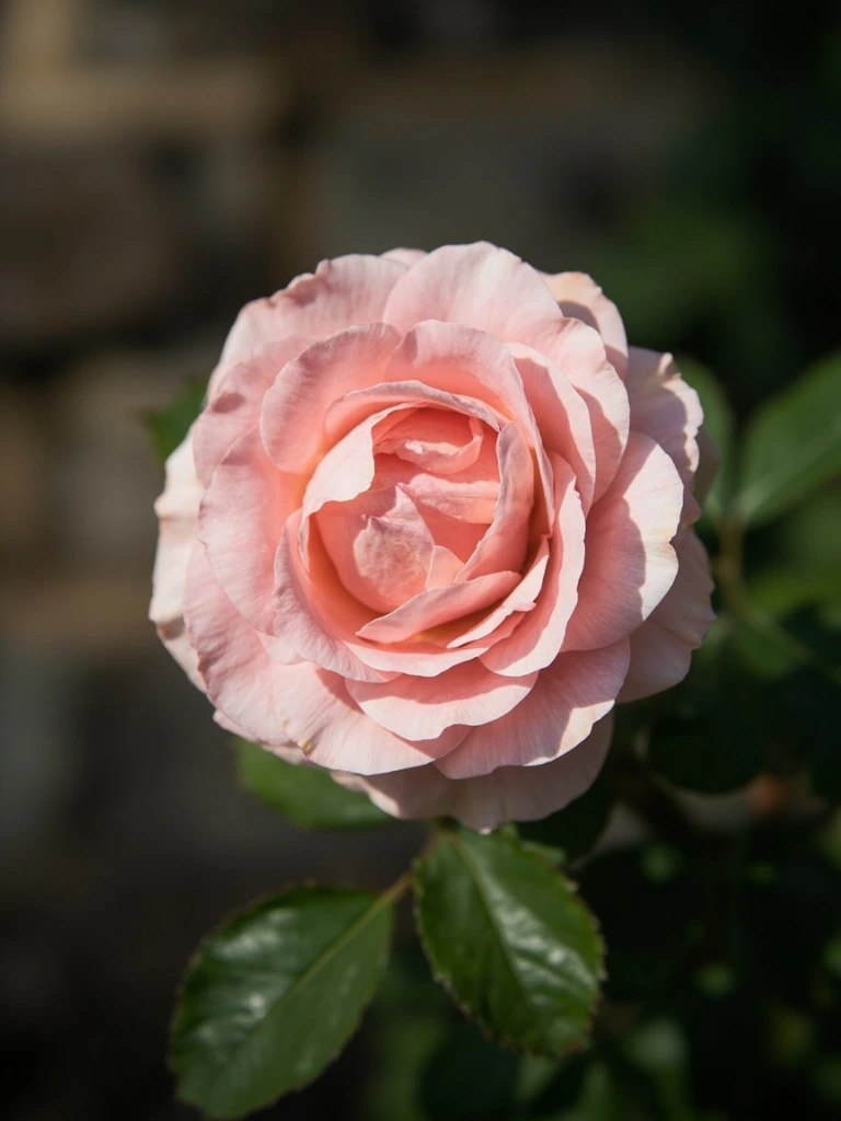 A soft blush-pink David Austin-style garden rose in a cupped bloom.